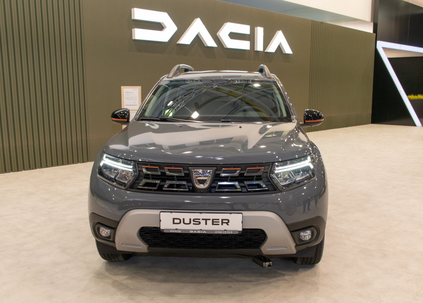 Front view of SUV with LED headlights and distinct grille design