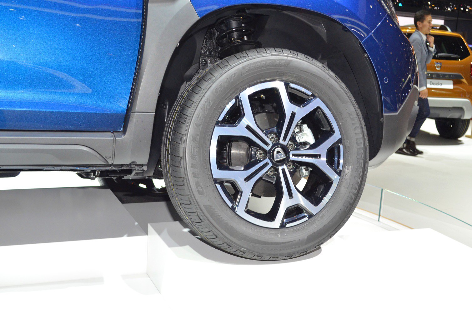 Close-up of alloy wheel and suspension assembly