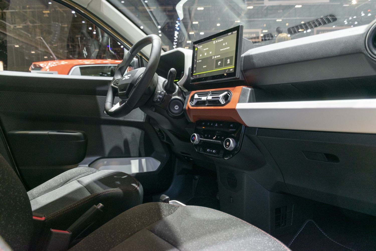 Touchscreen display and modern dashboard with climate controls