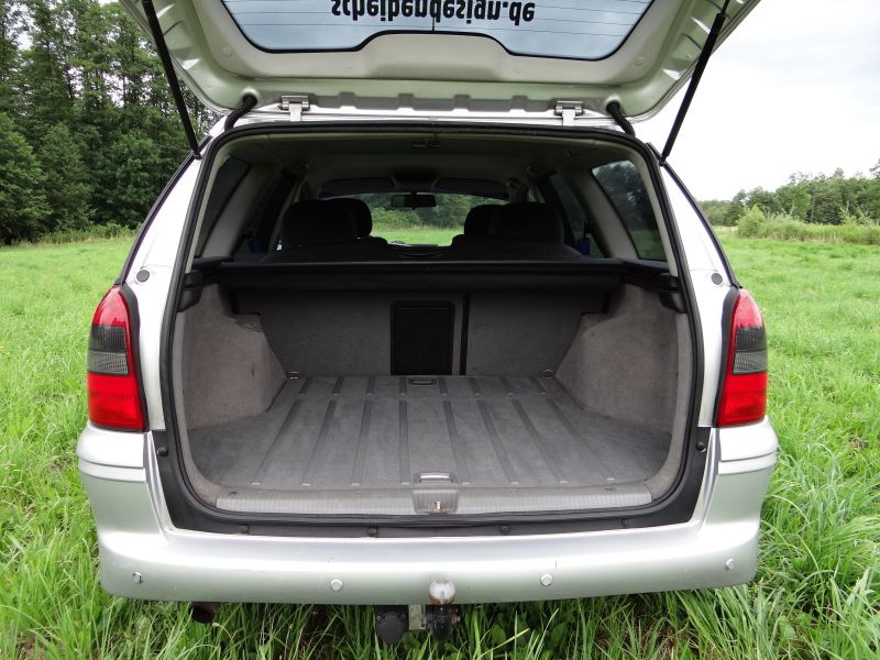 Open rear cargo space of a facelift wagon with rear hatch open