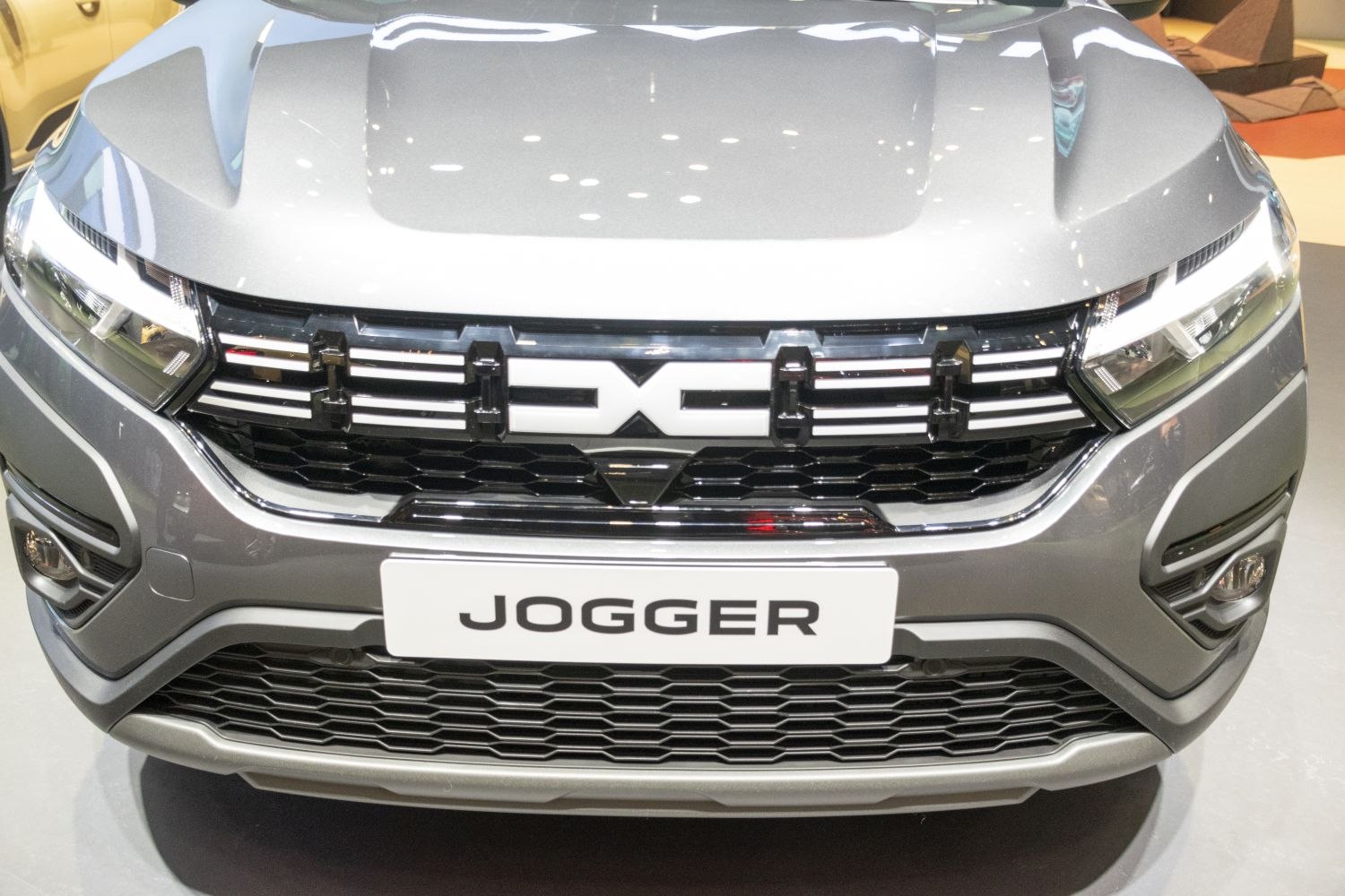 Close-up of front grille and headlights with modern design elements