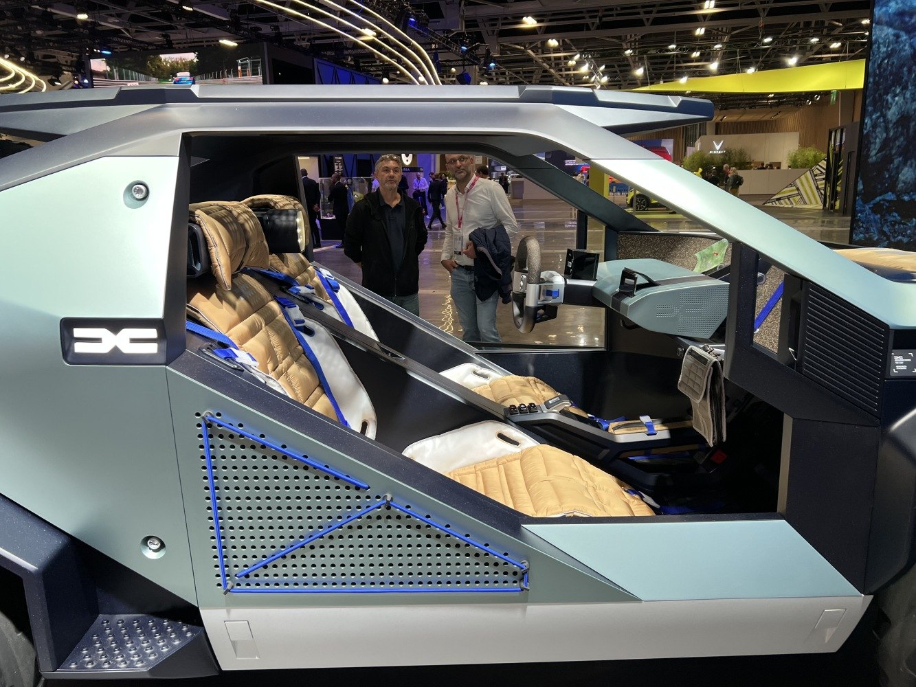 Open cabin with unique seats and minimalist dashboard