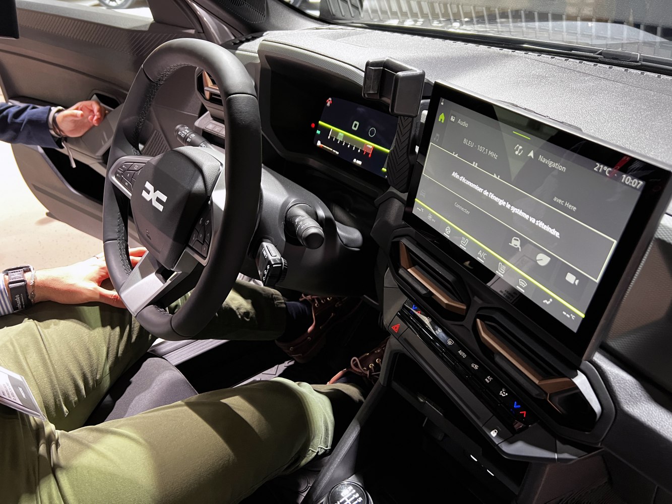 Digital dashboard and large touchscreen display in car interior