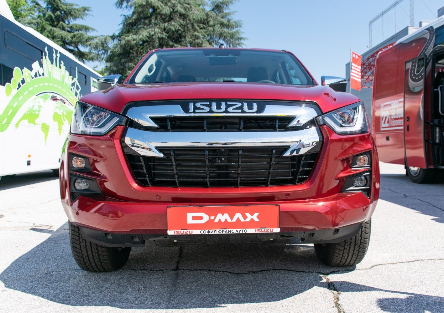 Front grille and LED headlamps of pickup truck