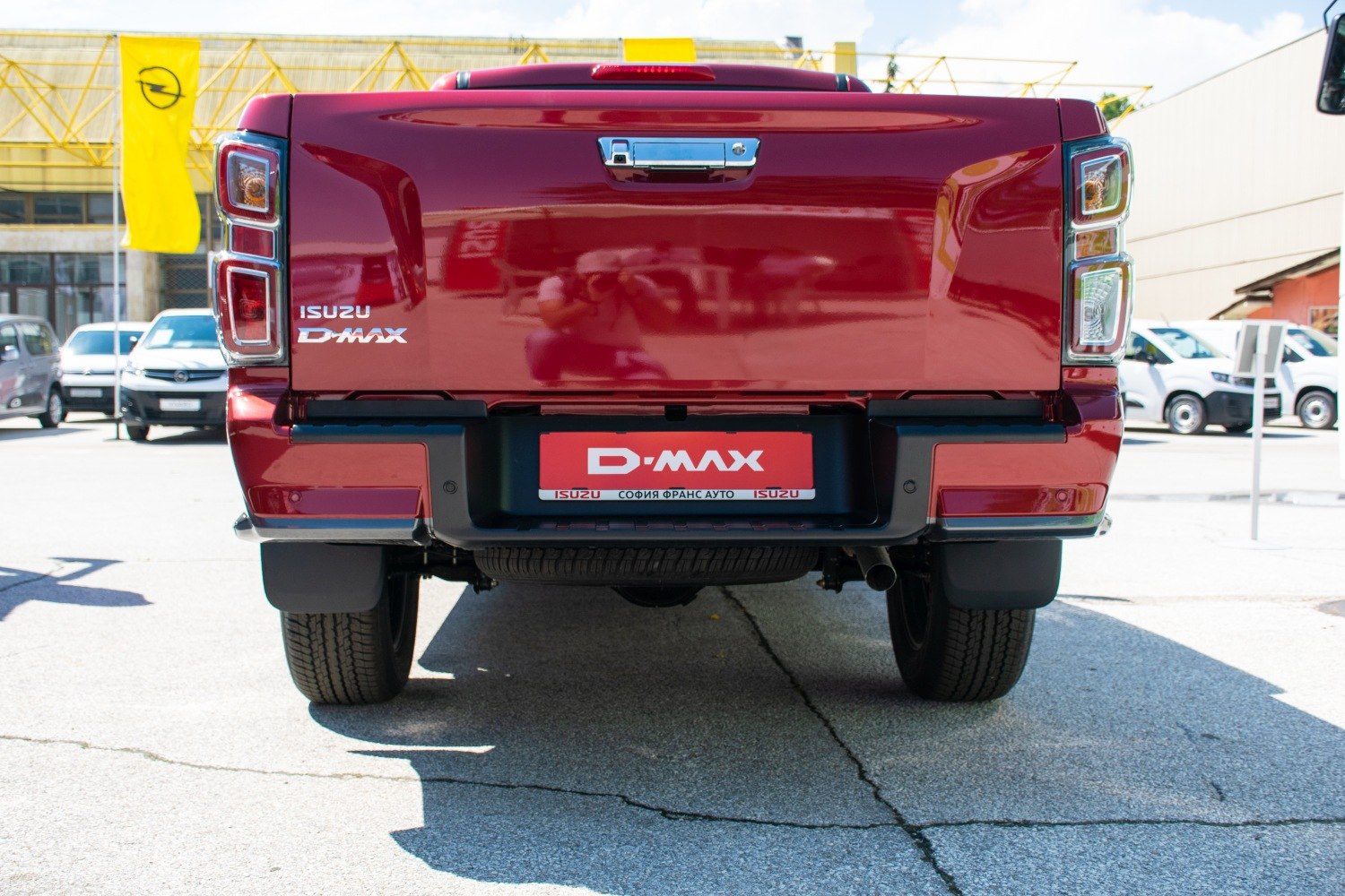 Rear tailgate and taillights of a double cab pickup truck