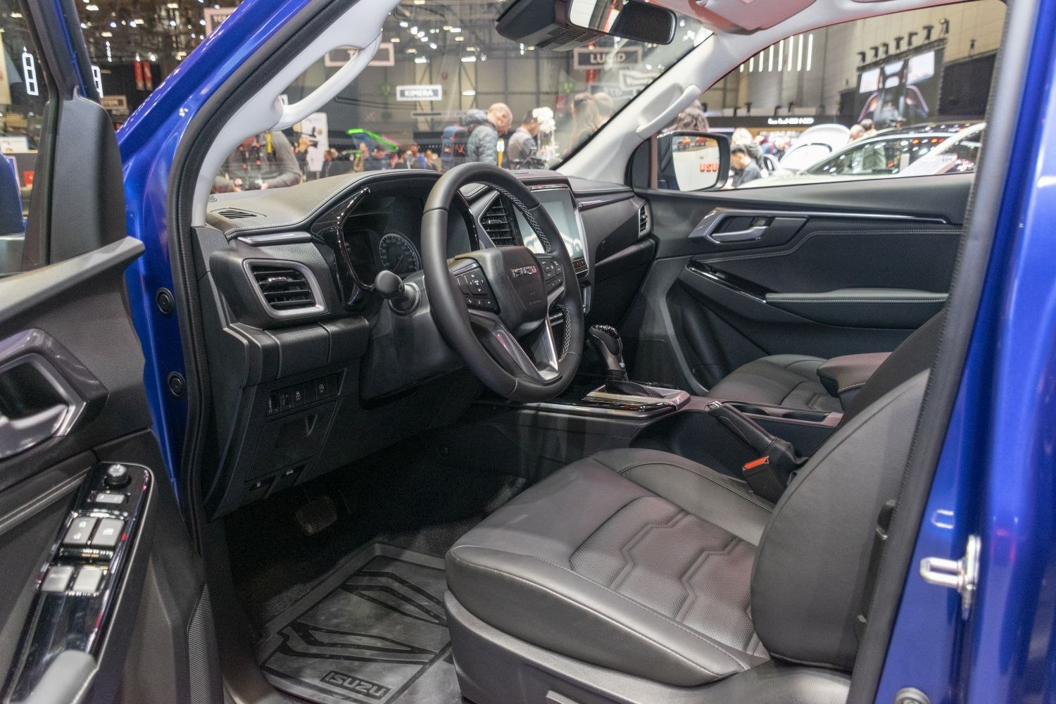 Modern vehicle interior with dashboard and seating view