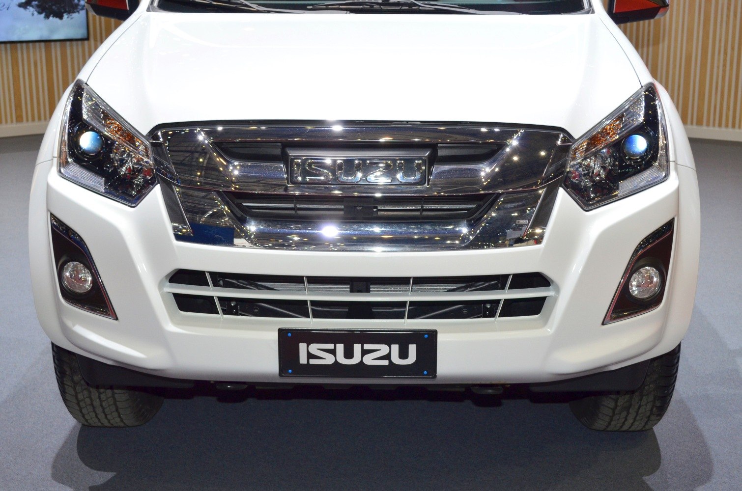 Front grille and headlights close-up of a pickup truck