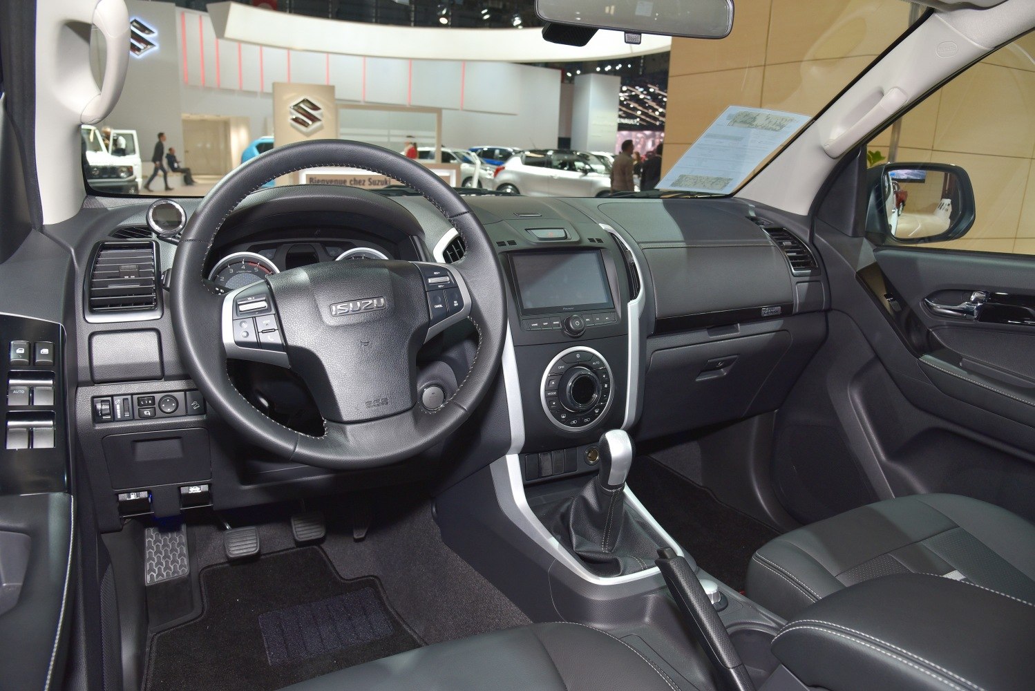 Dashboard and steering wheel of a modern pickup truck interior