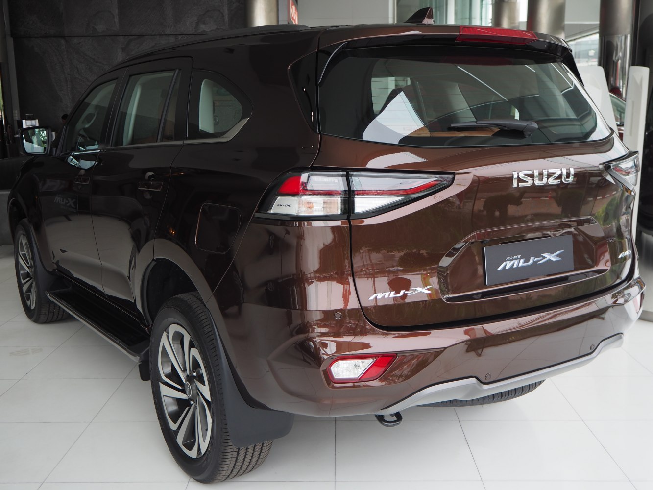 Rear view and taillights of modern SUV with angular design