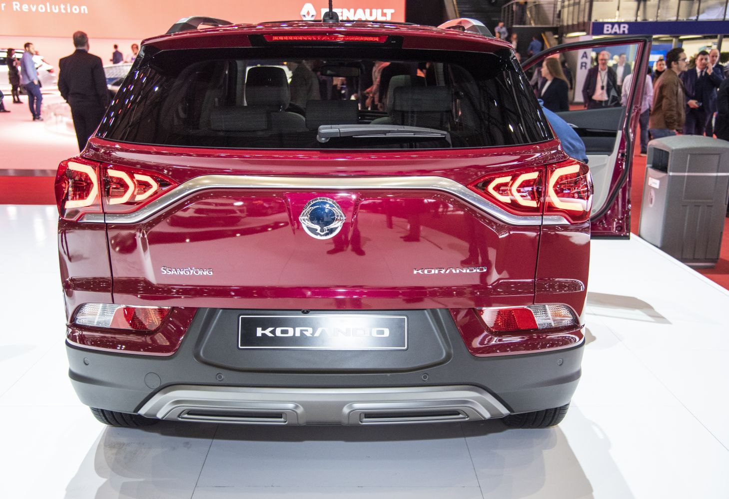 Rear view with LED tail lights and rear bumper of a modern SUV