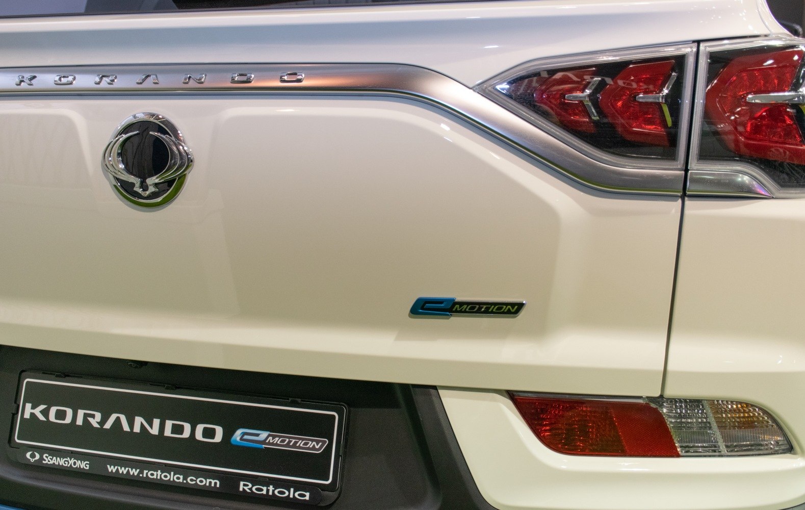 Close-up of rear e-Motion badge and tail light design
