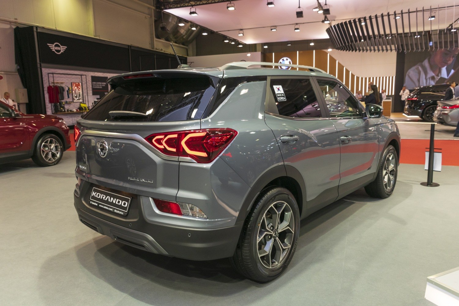 Rear view with LED taillights and alloy wheels of a modern SUV