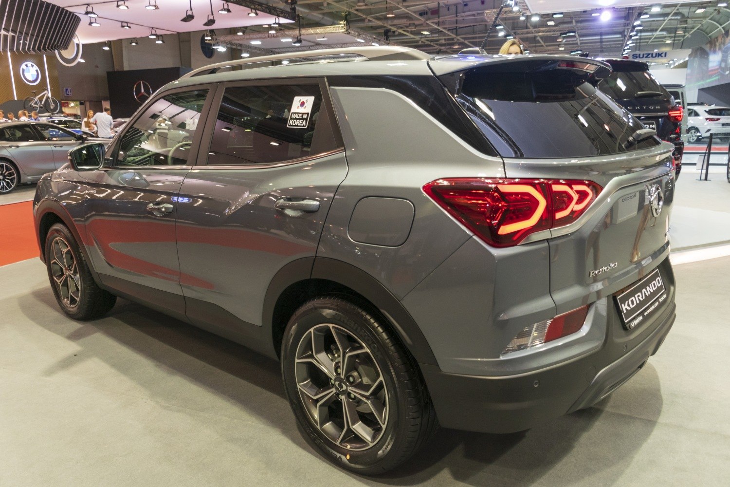 Rear design with LED tail lights and alloy wheels of a modern SUV