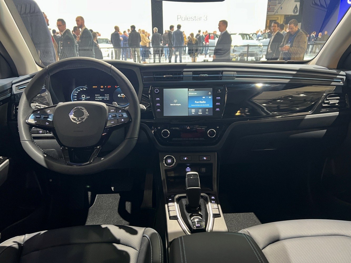 Dashboard, steering wheel, and infotainment system inside a modern car