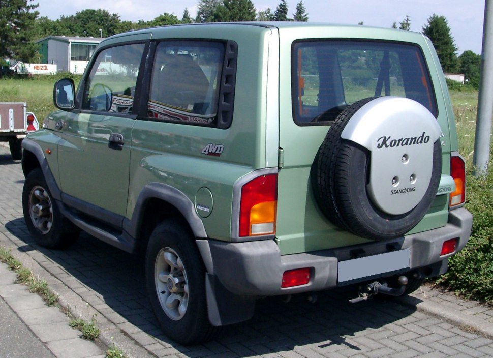 Compact 4WD SUV rear view with spare wheel mounted on back door.