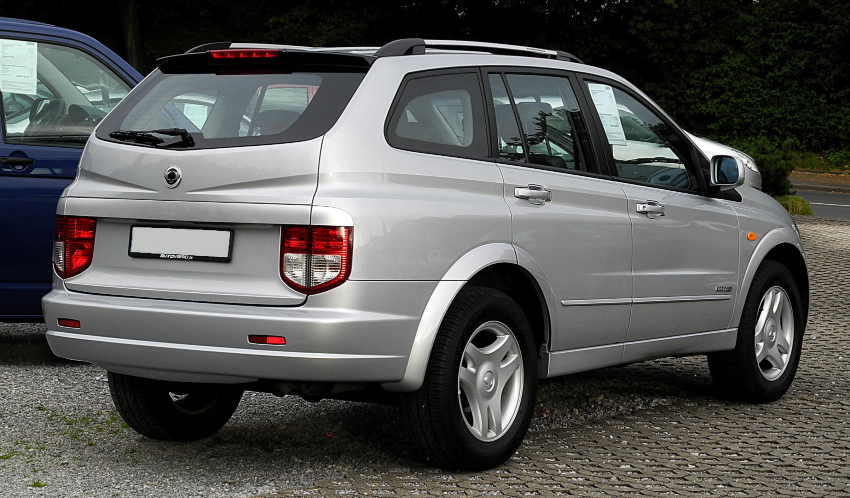 Silver SUV rear and side profile with roof rails