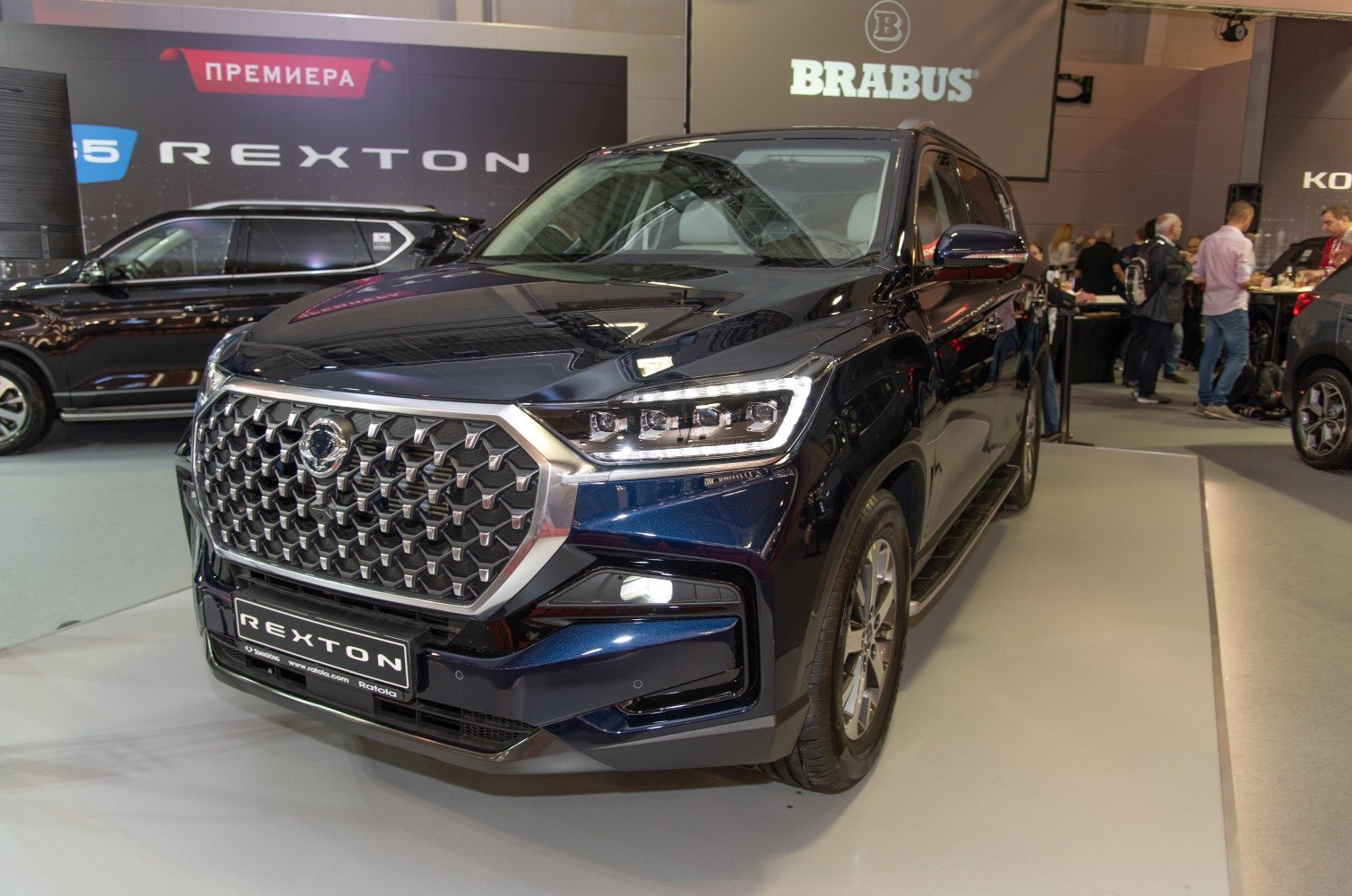 SUV front view with hexagonal grille and LED headlights