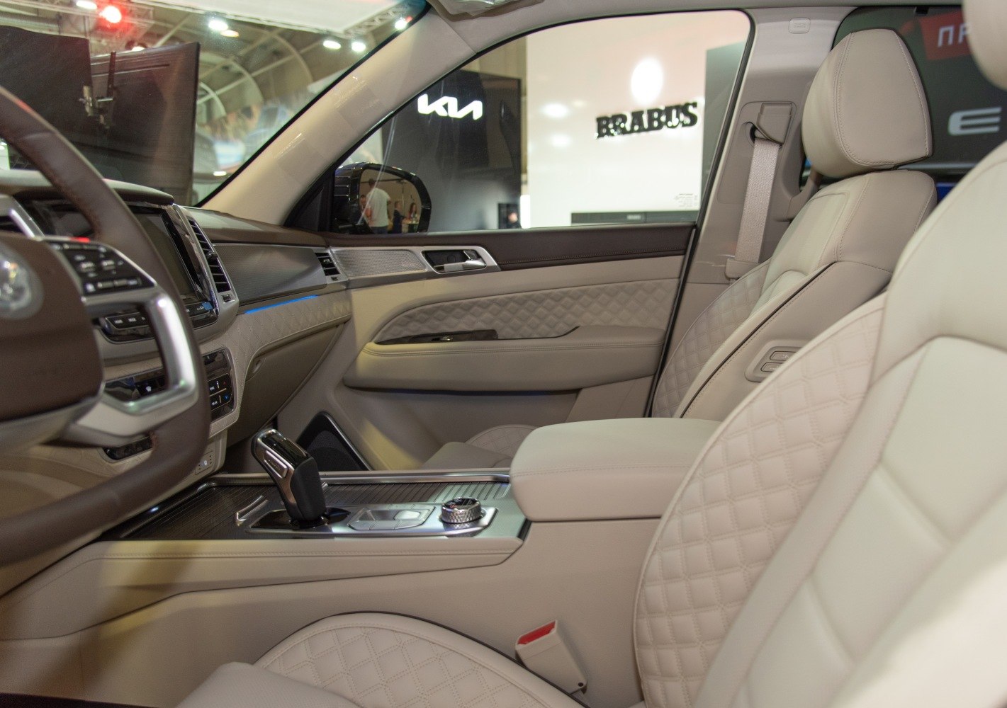 Luxury interior with quilted leather seats and modern console design