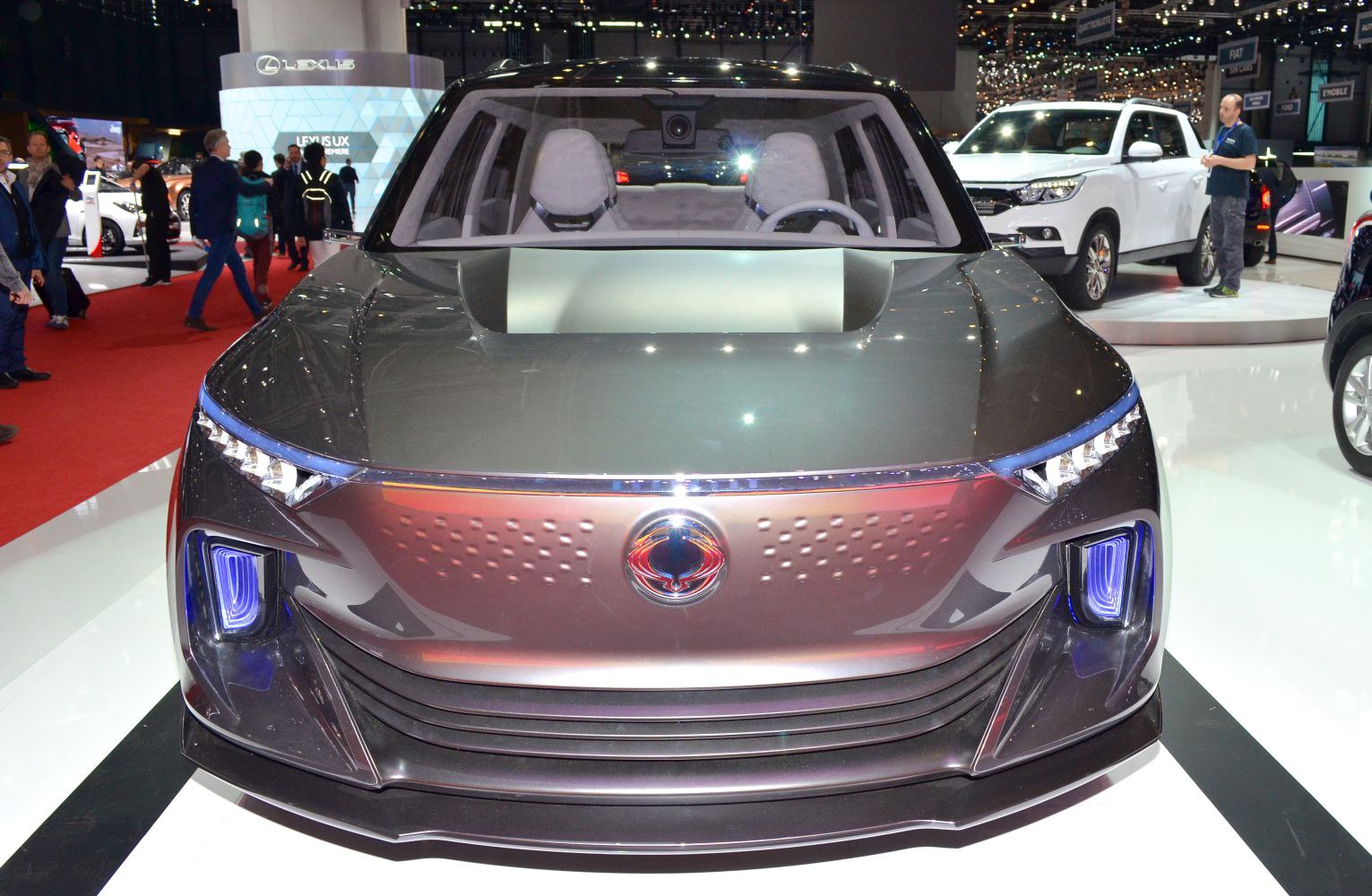 Futuristic front design with sleek LED headlights and bold grille