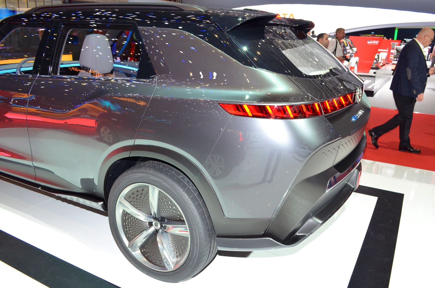Futuristic rear design with horizontal LED tail lights and unique alloy wheels