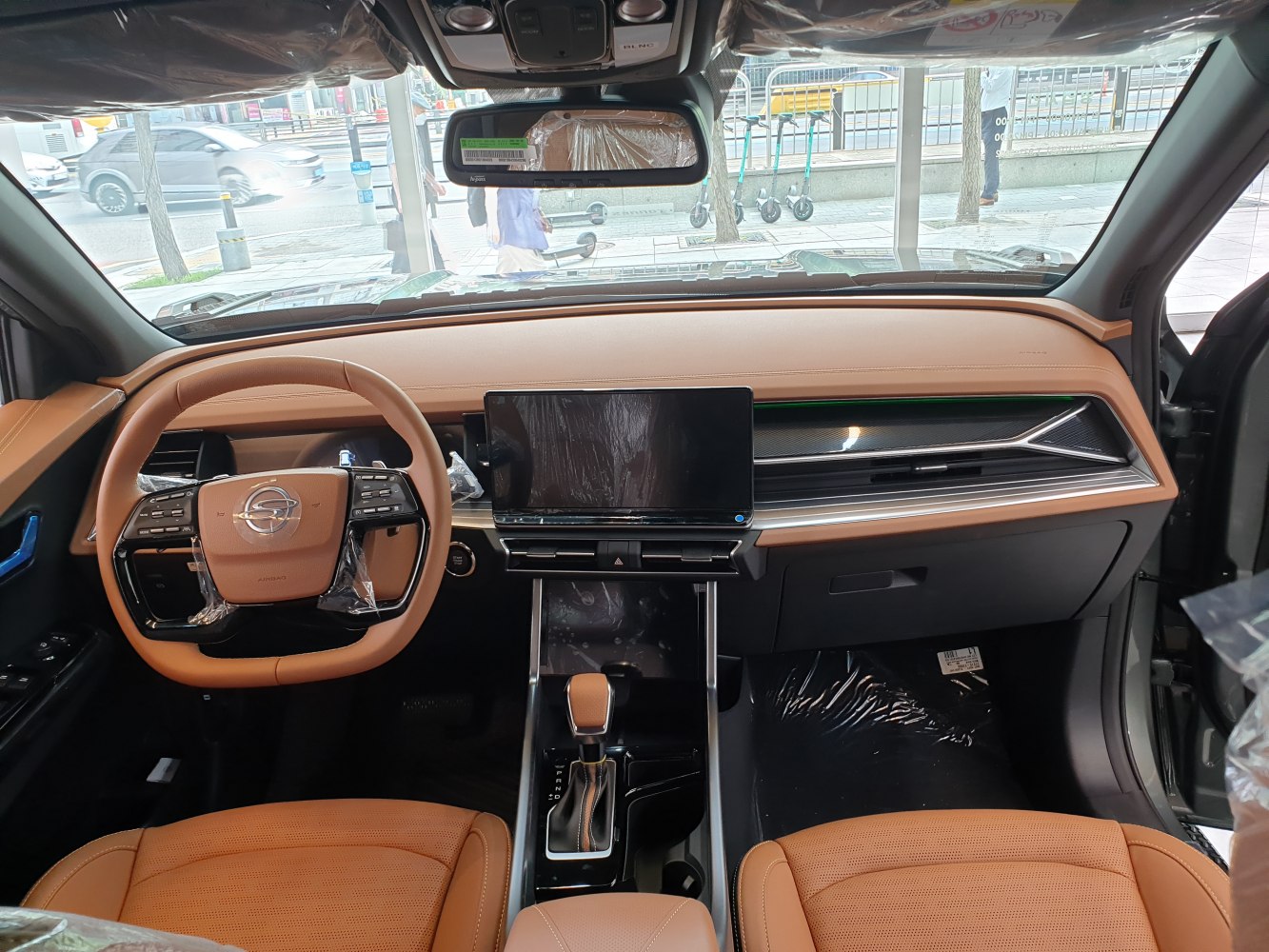 Luxurious car interior with digital dashboard and touchscreen display