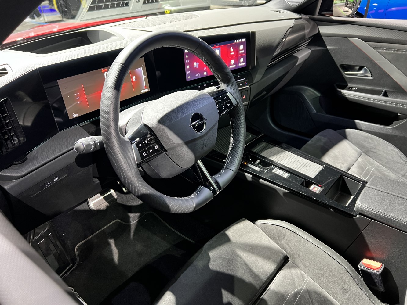 Digital cockpit and multifunction steering wheel in modern car interior