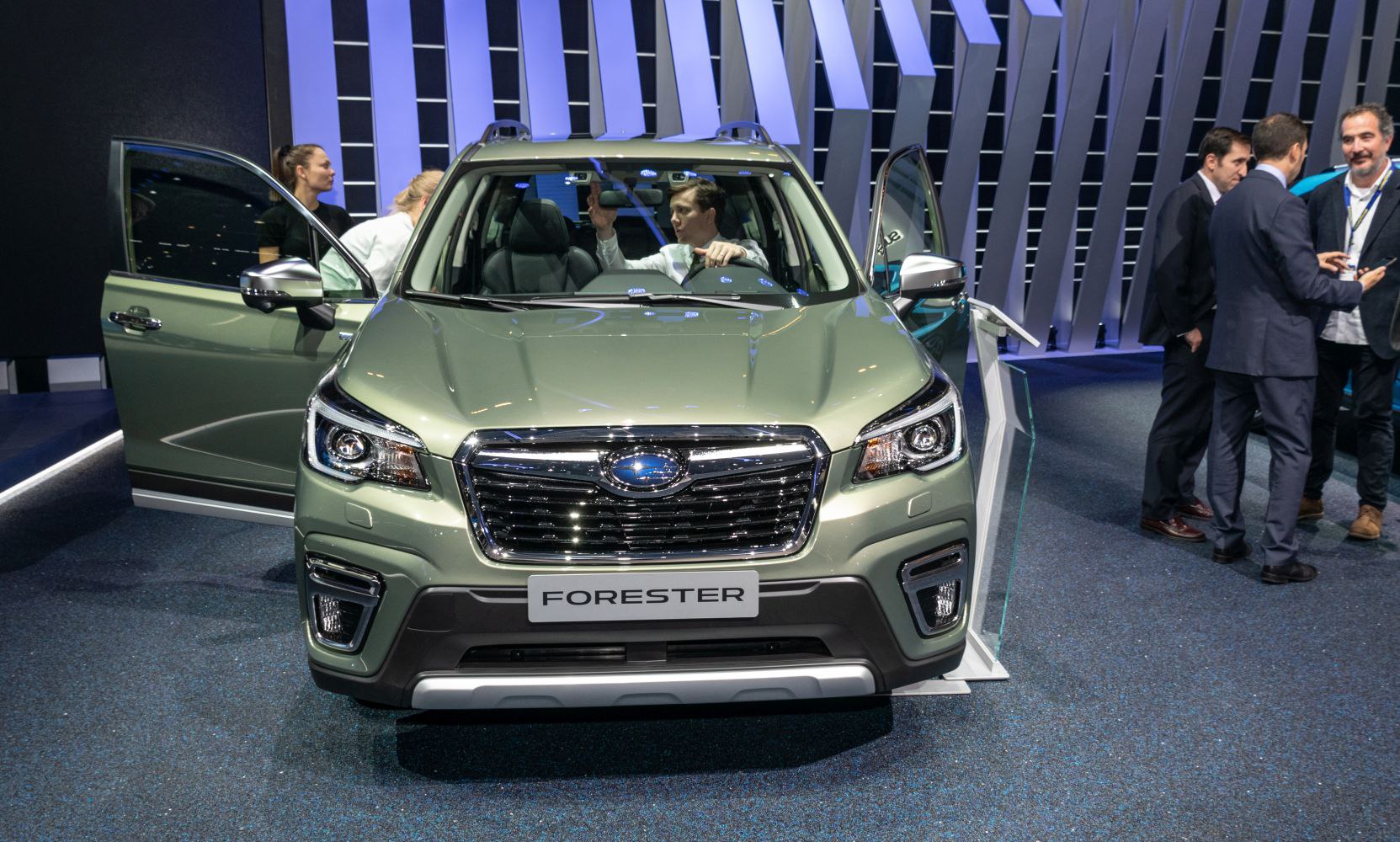 Front view of SUV with open driver and passenger doors