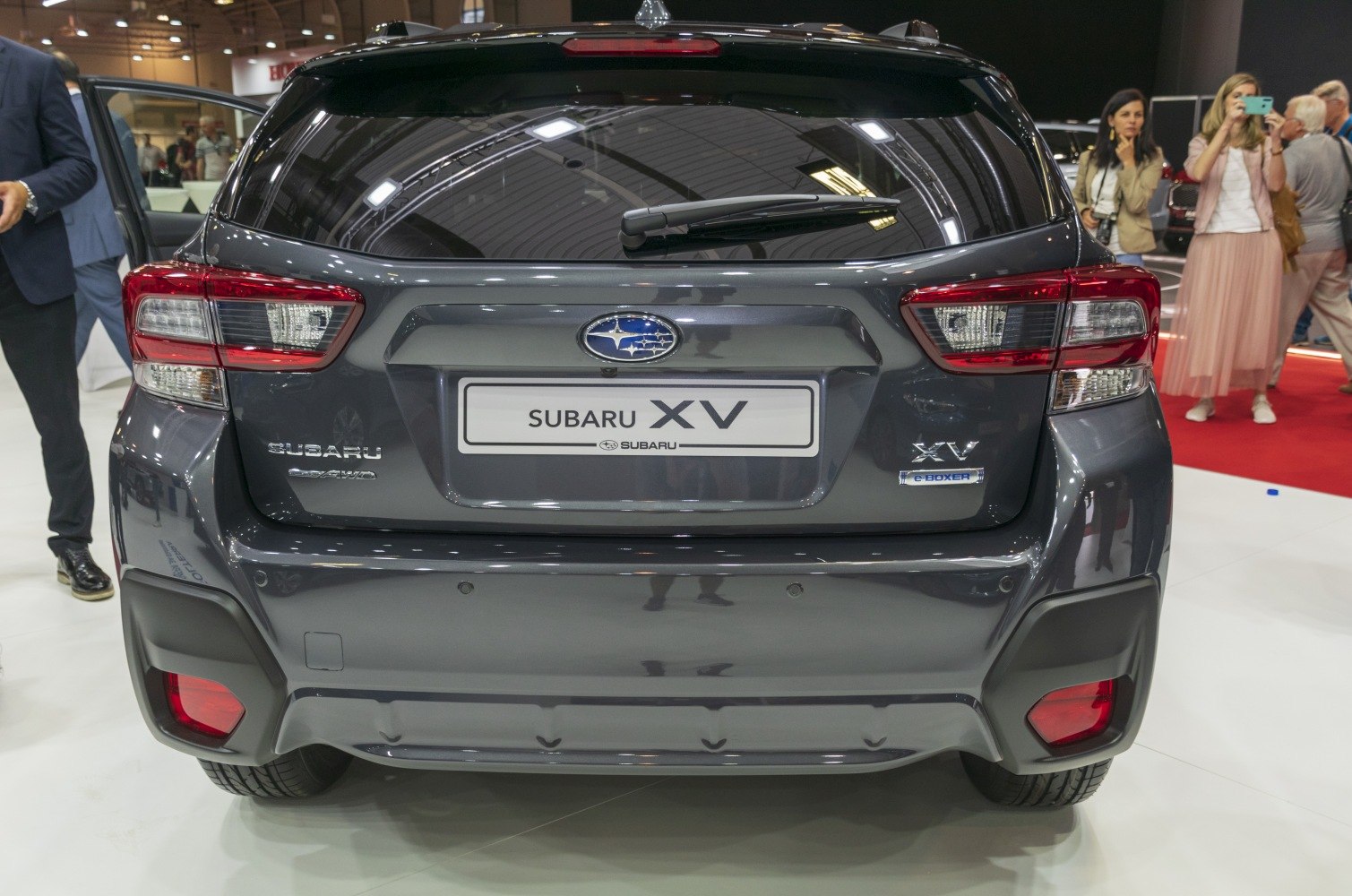 Rear view of hatchback with taillights and e-BOXER badge