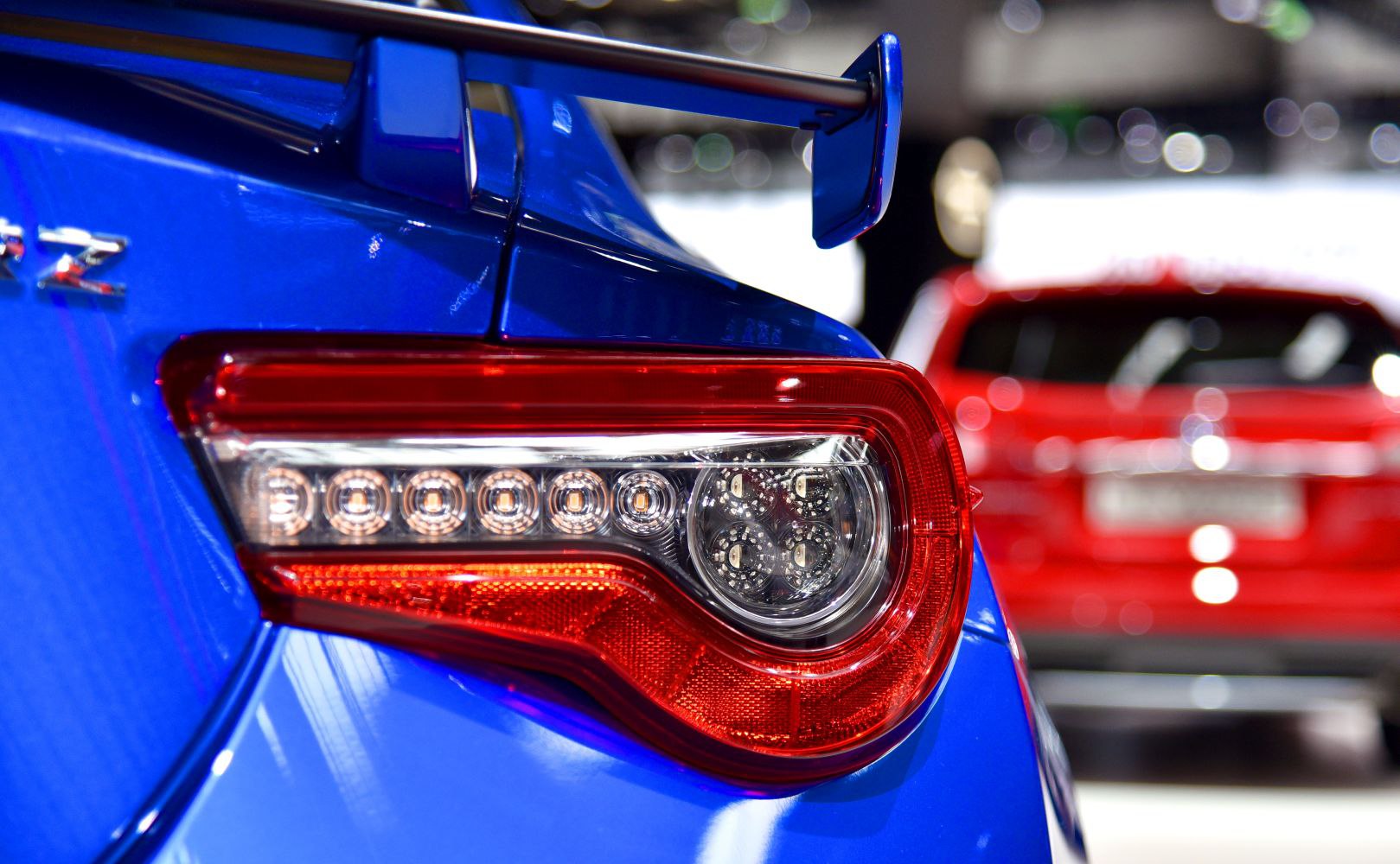 Close-up of rear LED tail light with sporty rear spoiler