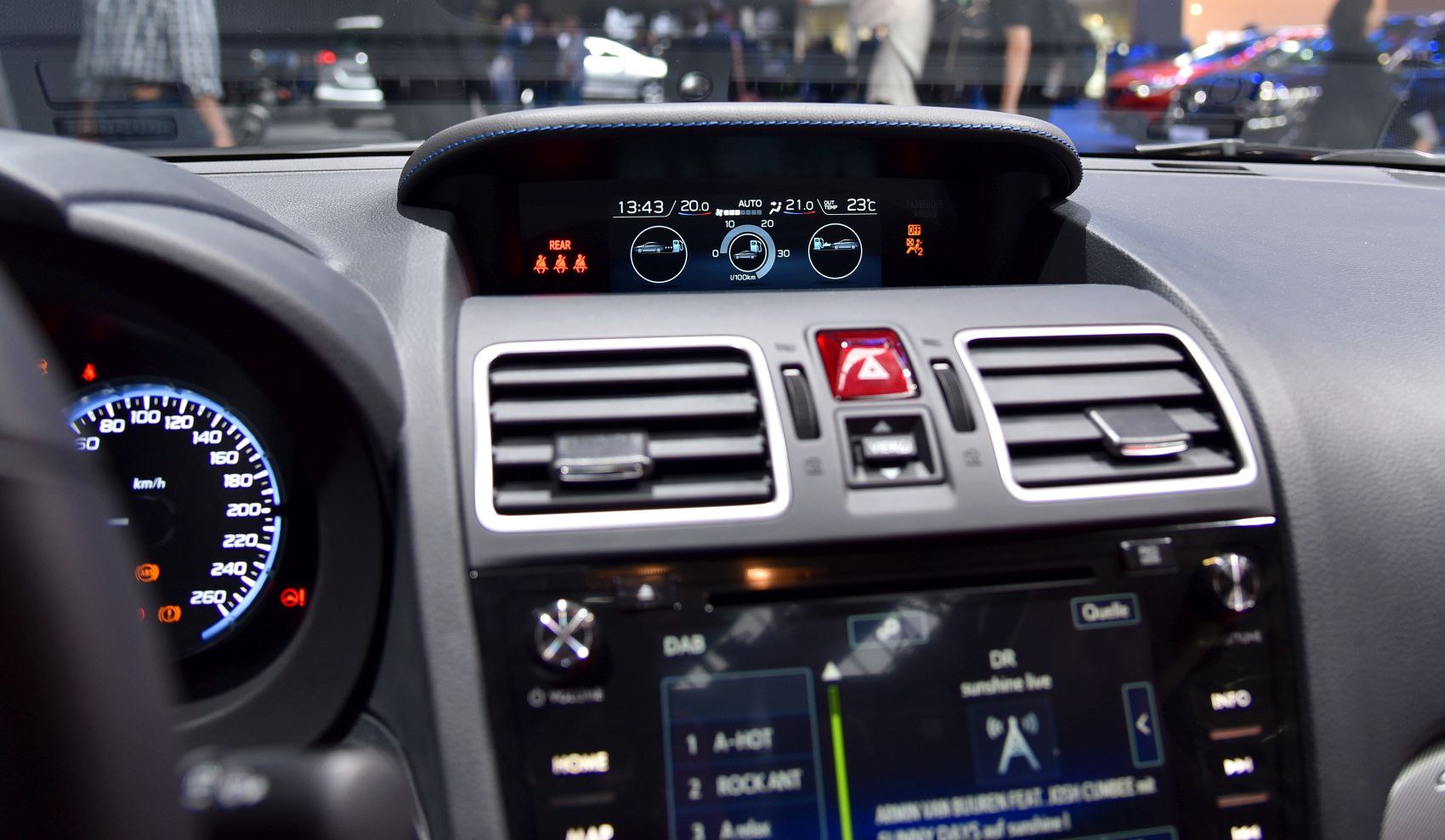 Dashboard digital display and instrument cluster with climate controls