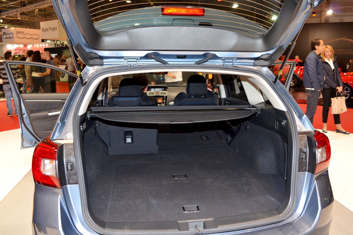 Spacious rear cargo area with hatchback open and foldable rear seats