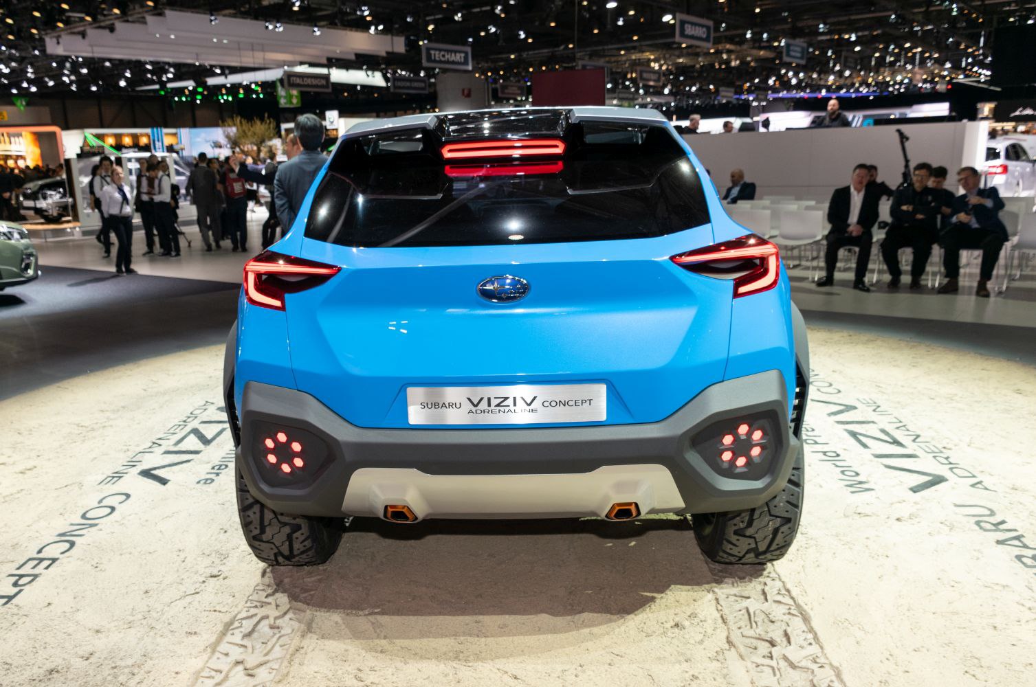 Futuristic LED tail lights and rugged rear bumper design