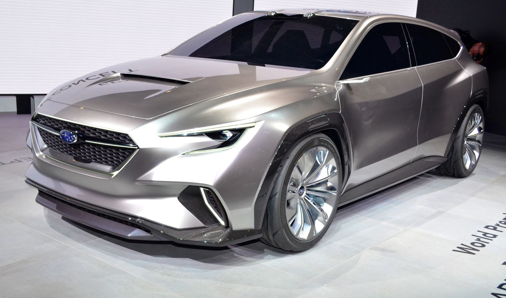 Sleek futuristic SUV with sharp LED headlights and large alloy wheels
