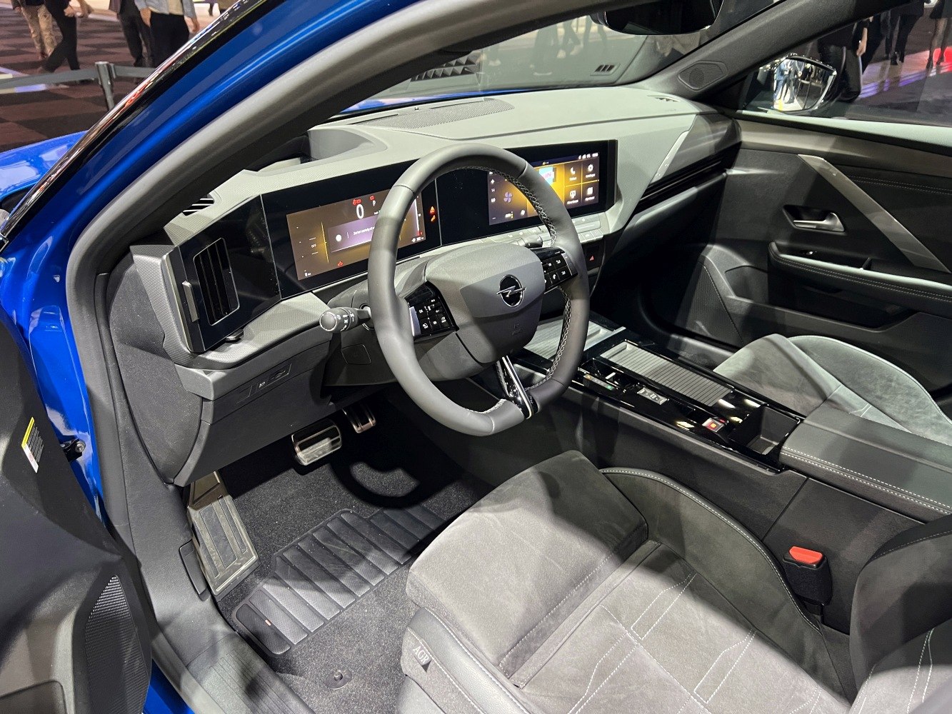 Modern car interior with digital dashboard and touchscreen infotainment