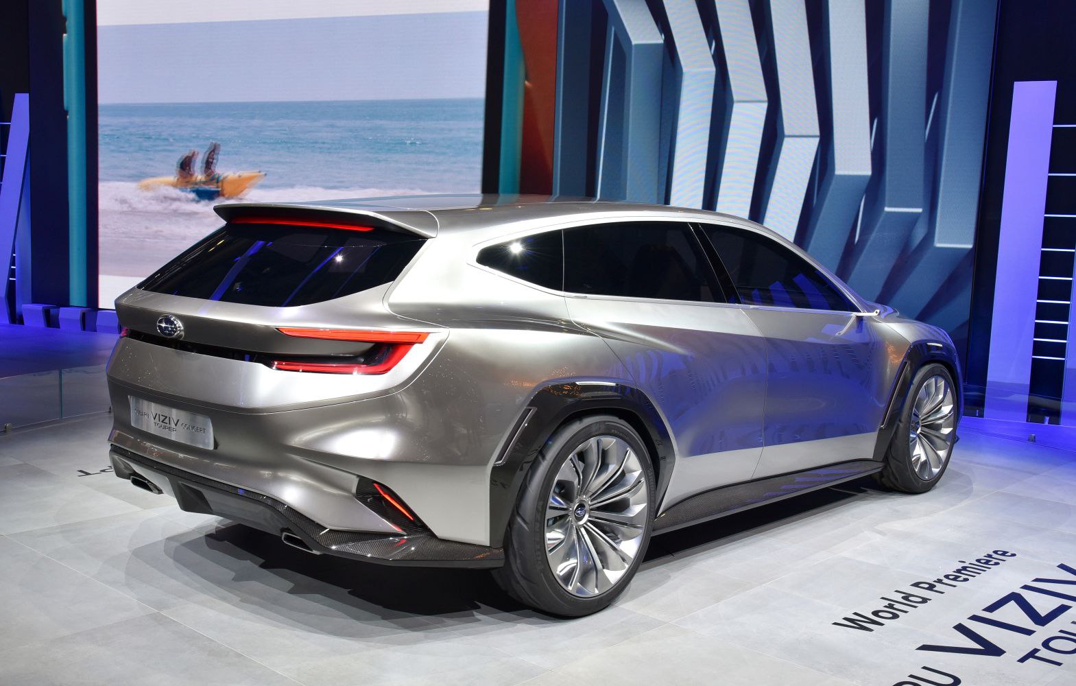 Futuristic rear design with sleek taillights and large alloy wheels