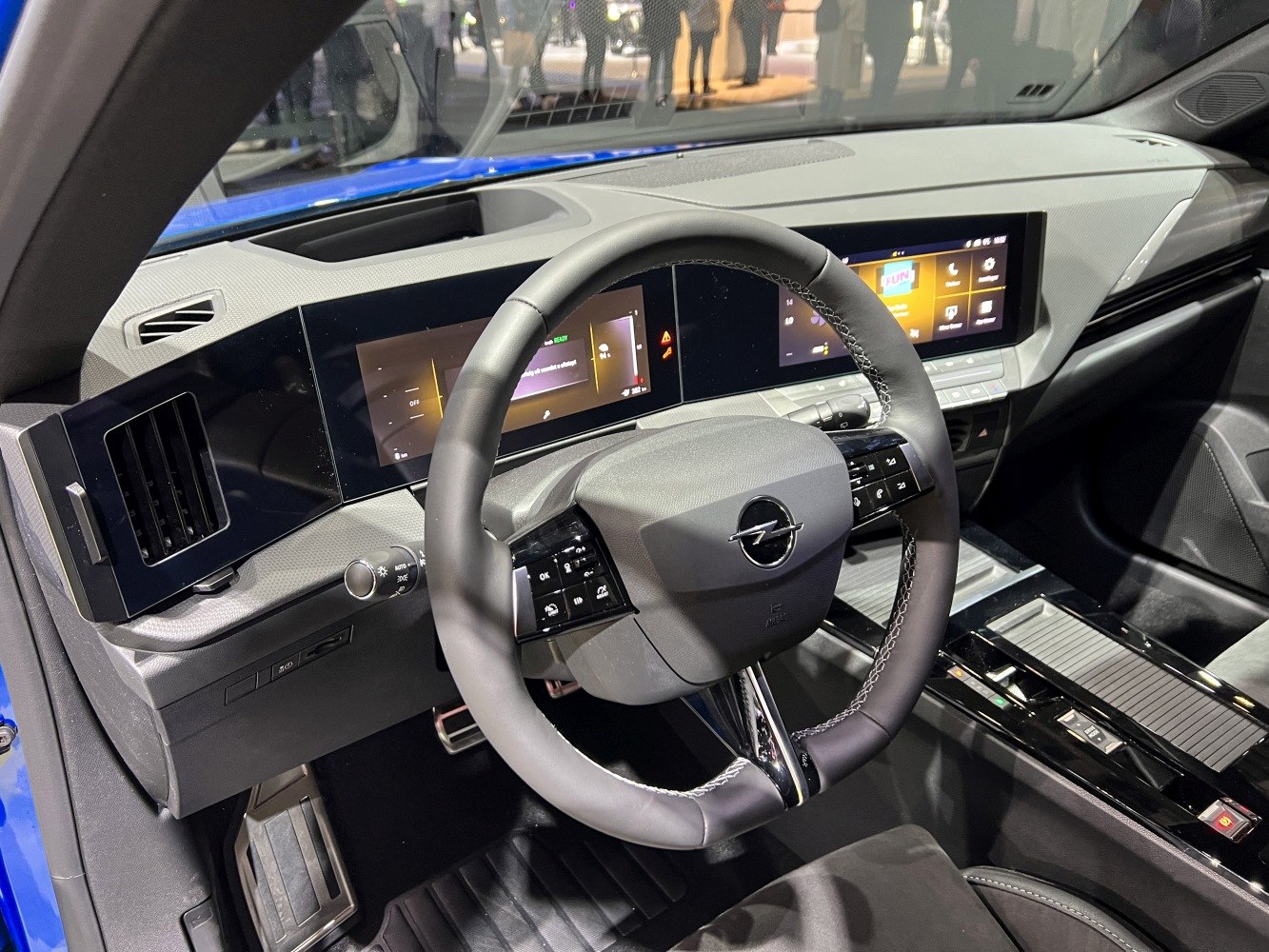 Digital dashboard and multifunction steering wheel in modern car interior