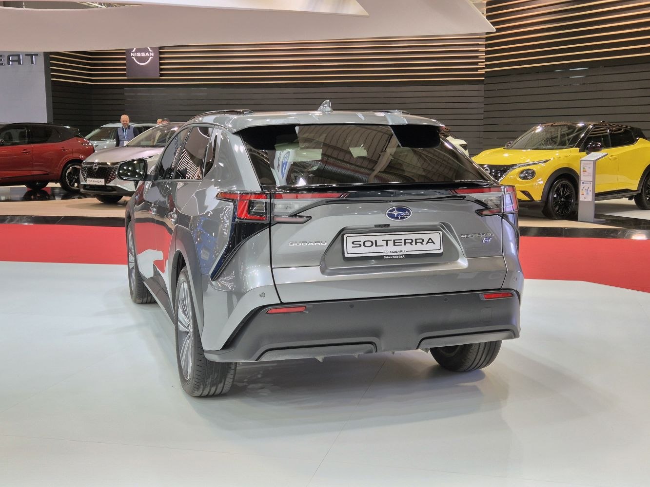 Rear view of a modern electric SUV with distinctive taillights and sleek design