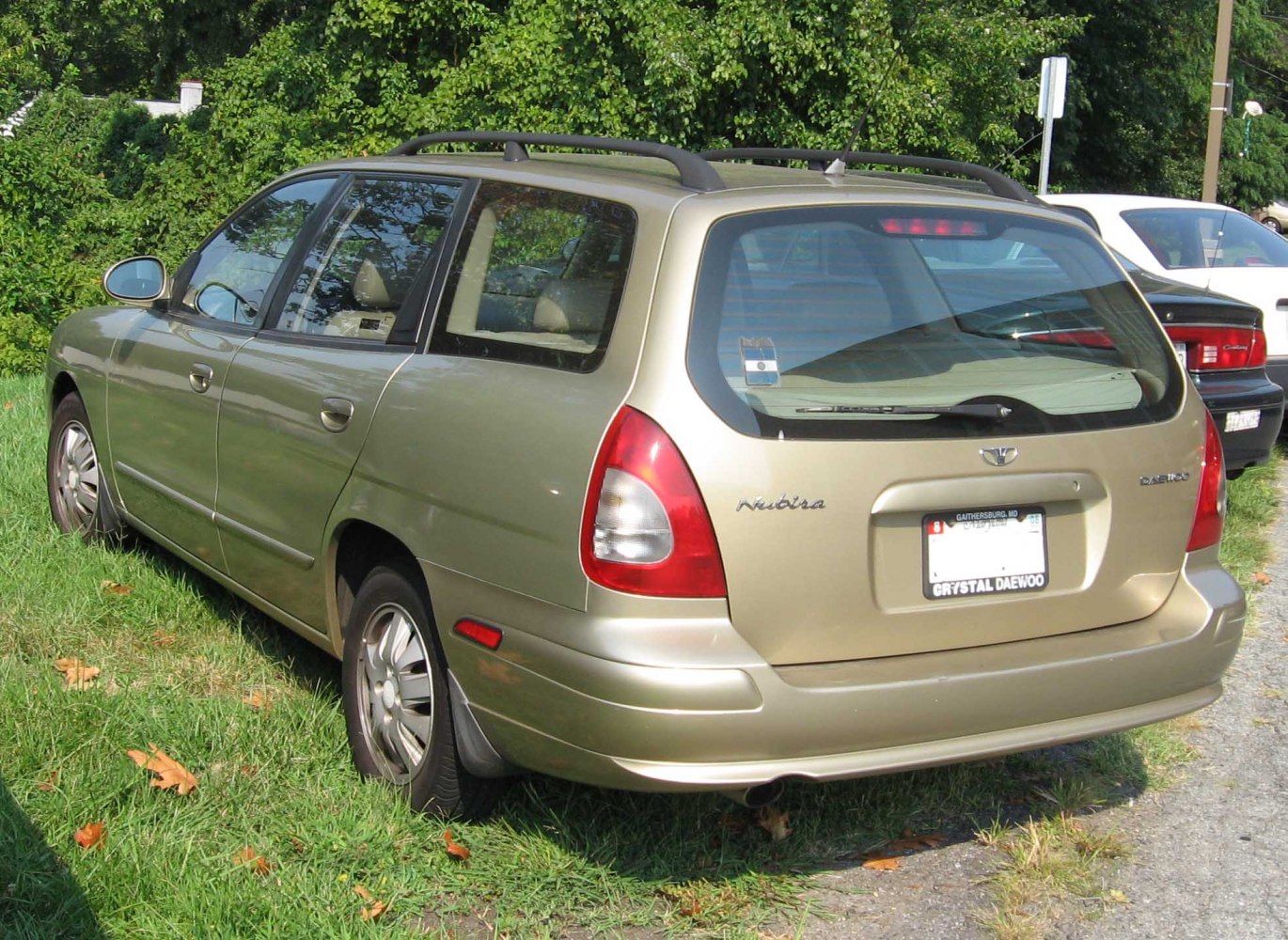 Rear and side view of a station wagon with roof rails and distinctive rear lights