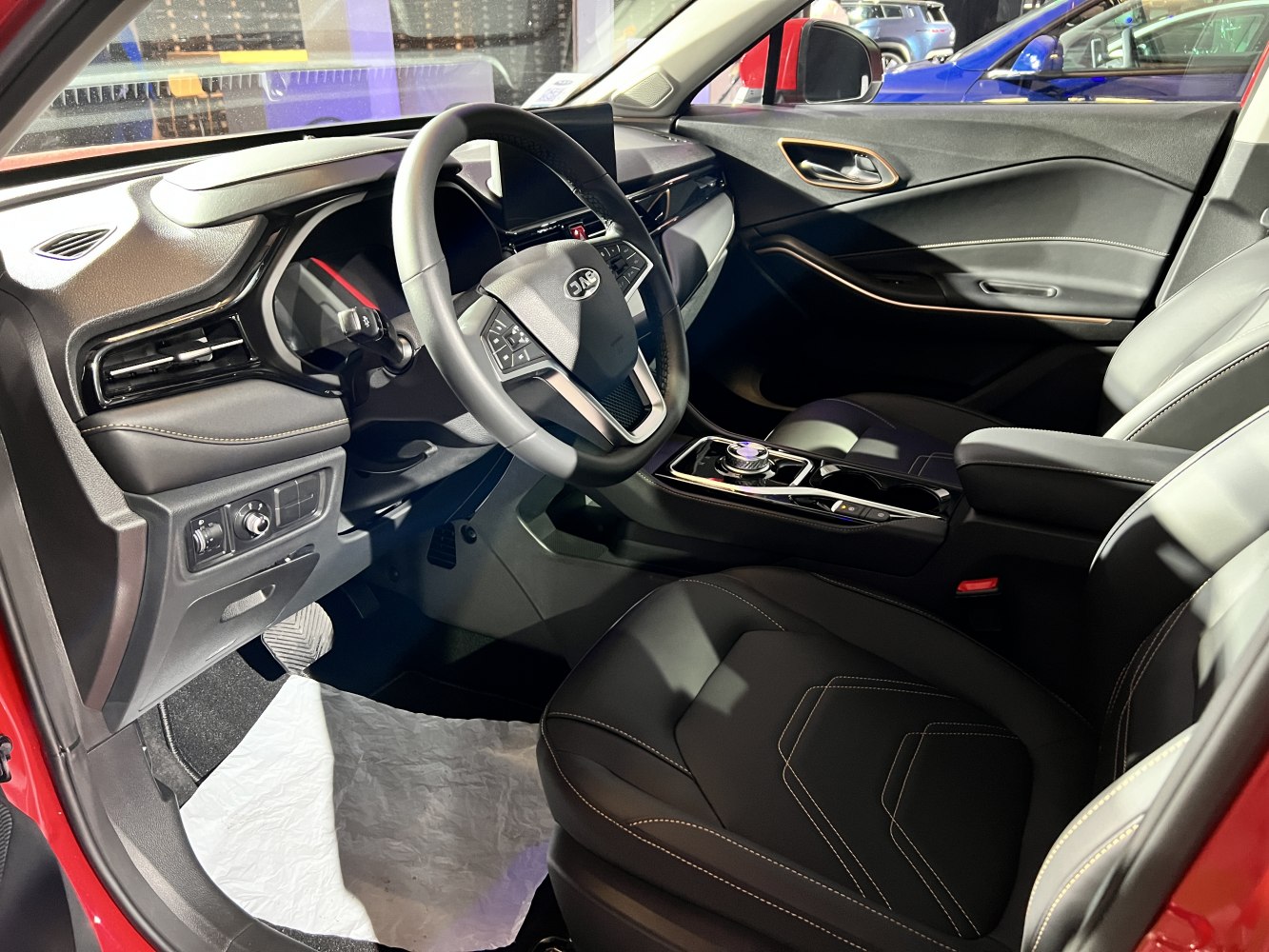 Digital dashboard and multifunction steering wheel in a modern car interior