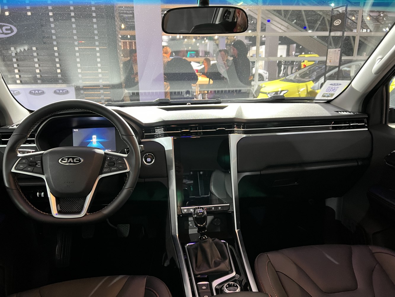 Multifunction steering wheel and digital dashboard in car interior