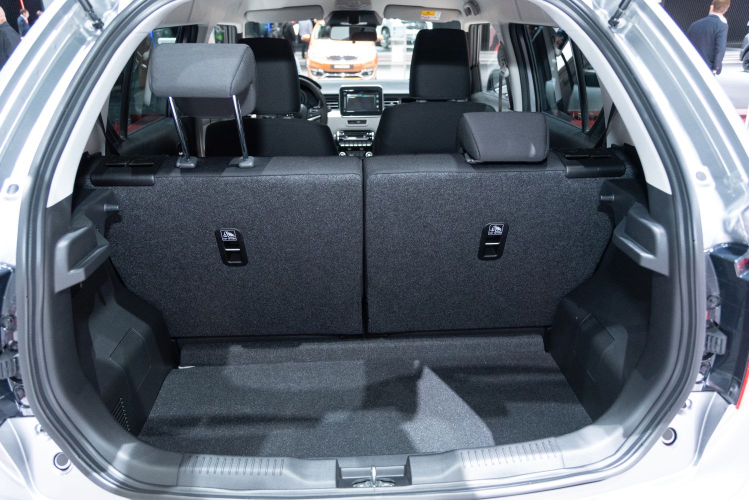 Foldable rear seats and spacious cargo area with view into front cabin