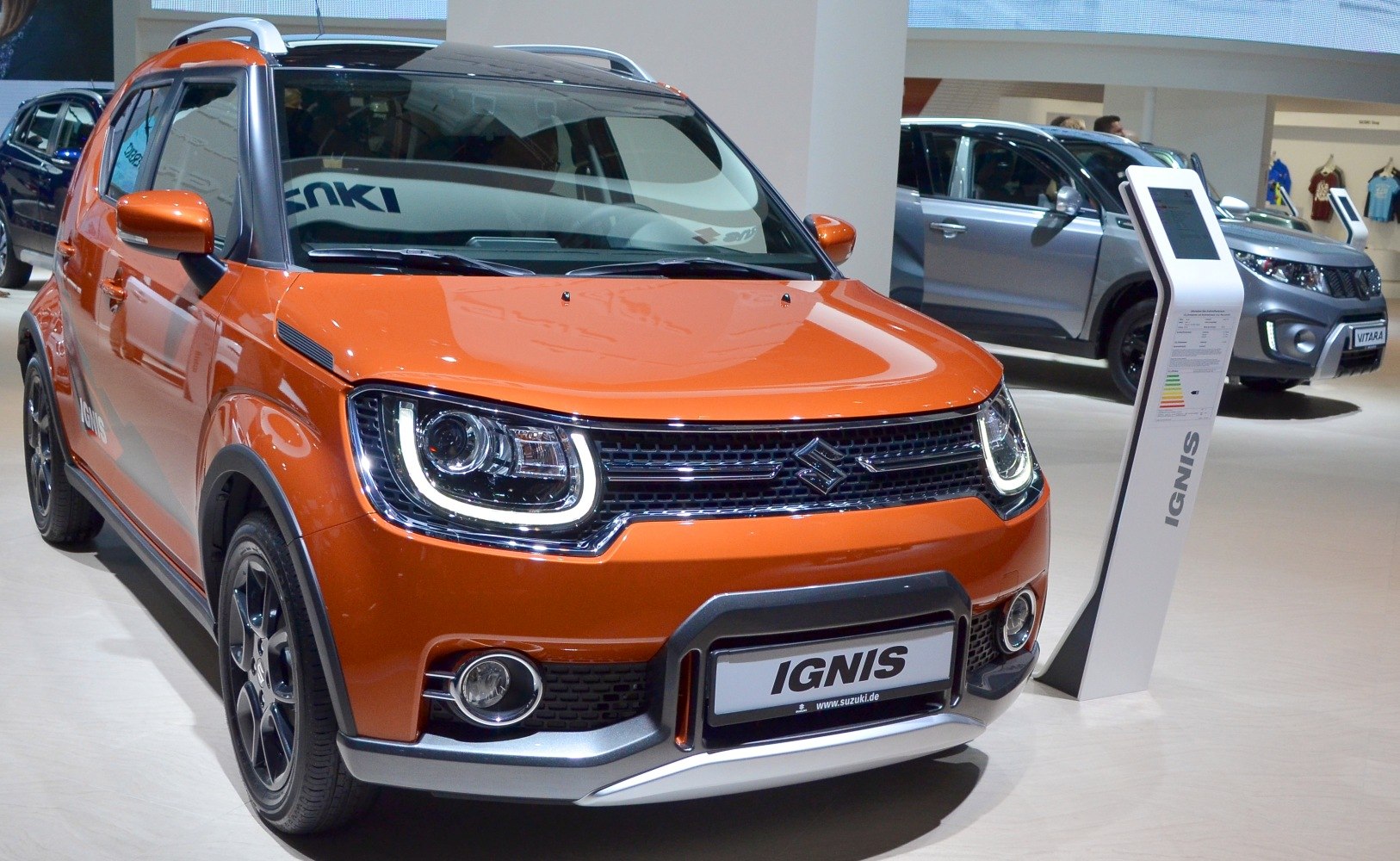 Front view with distinctive LED U-shaped headlights and fog lights.