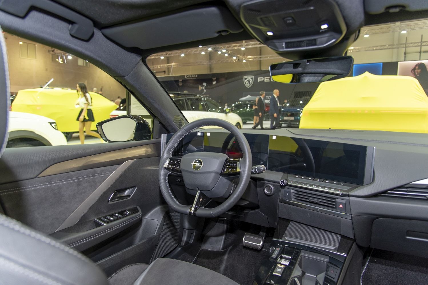 Digital dashboard and multifunction steering wheel inside modern car interior