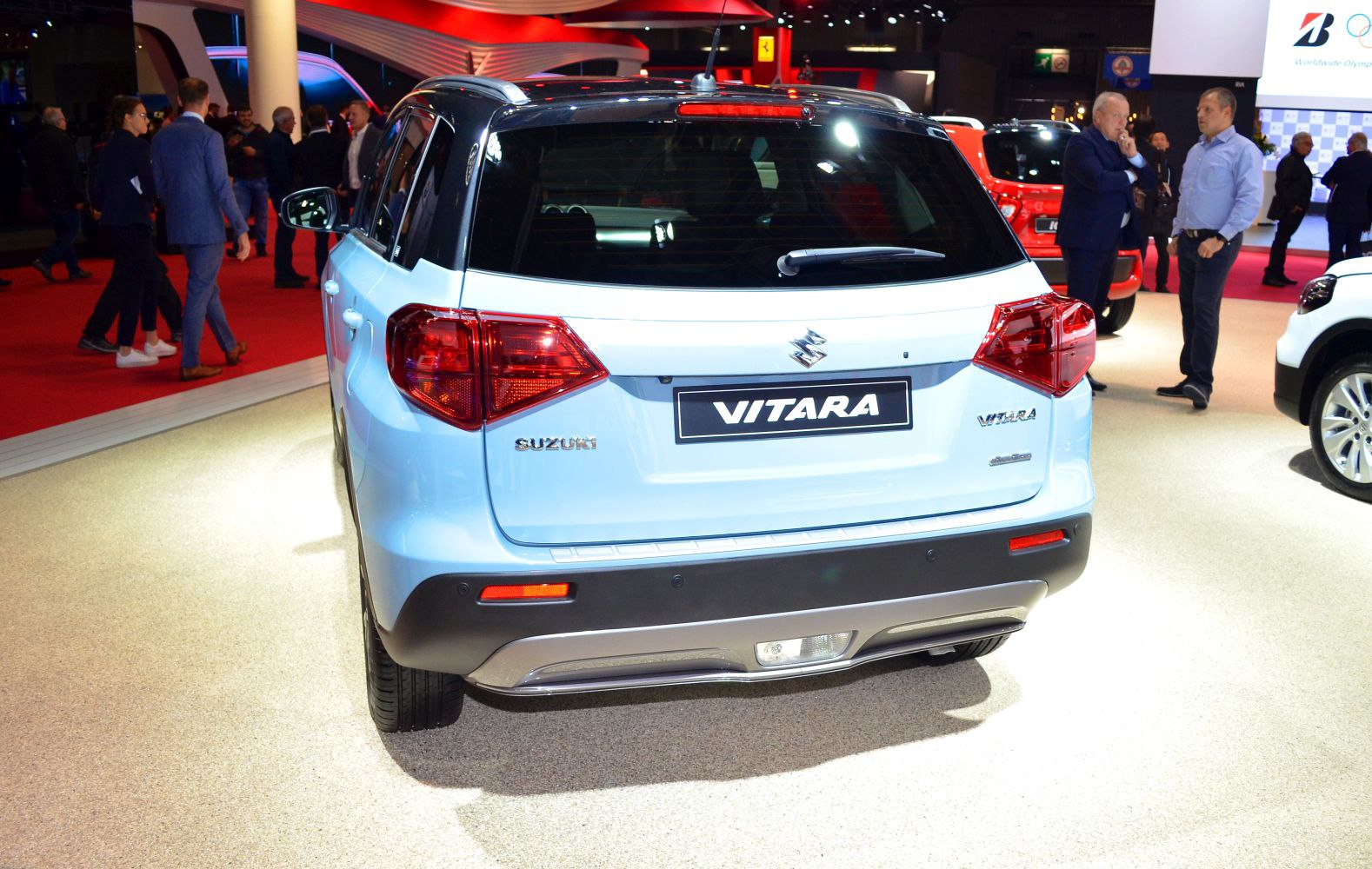 Rear view with distinctive tail lights and bumper