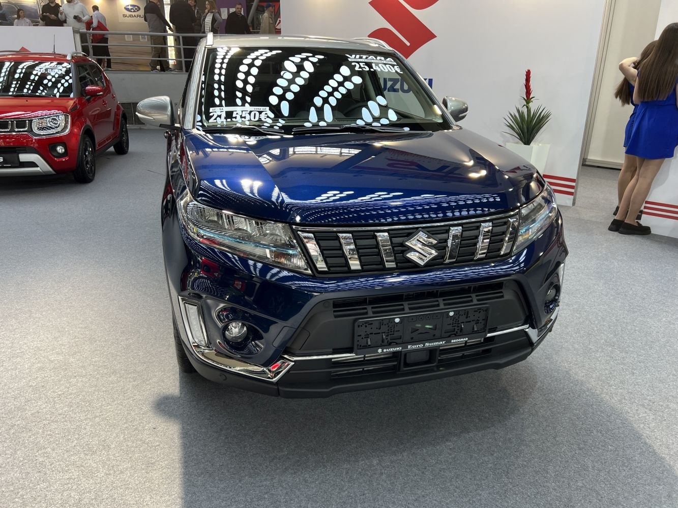 Front view with grille and headlight design of SUV