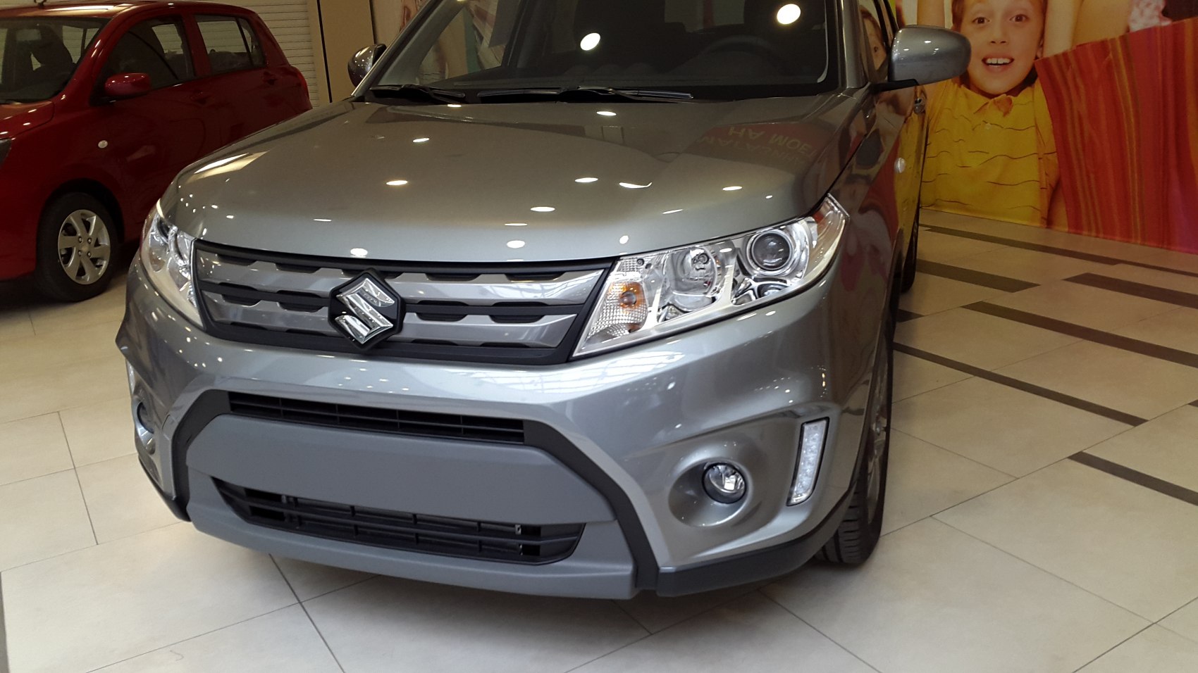 Front view with grille and headlight design