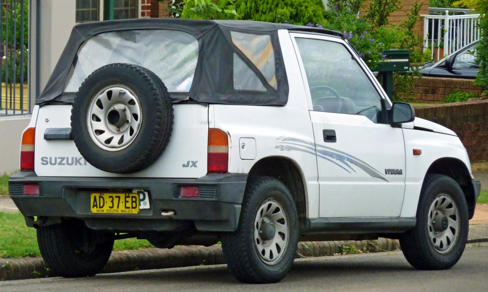 Compact SUV with soft convertible top and rear spare tire