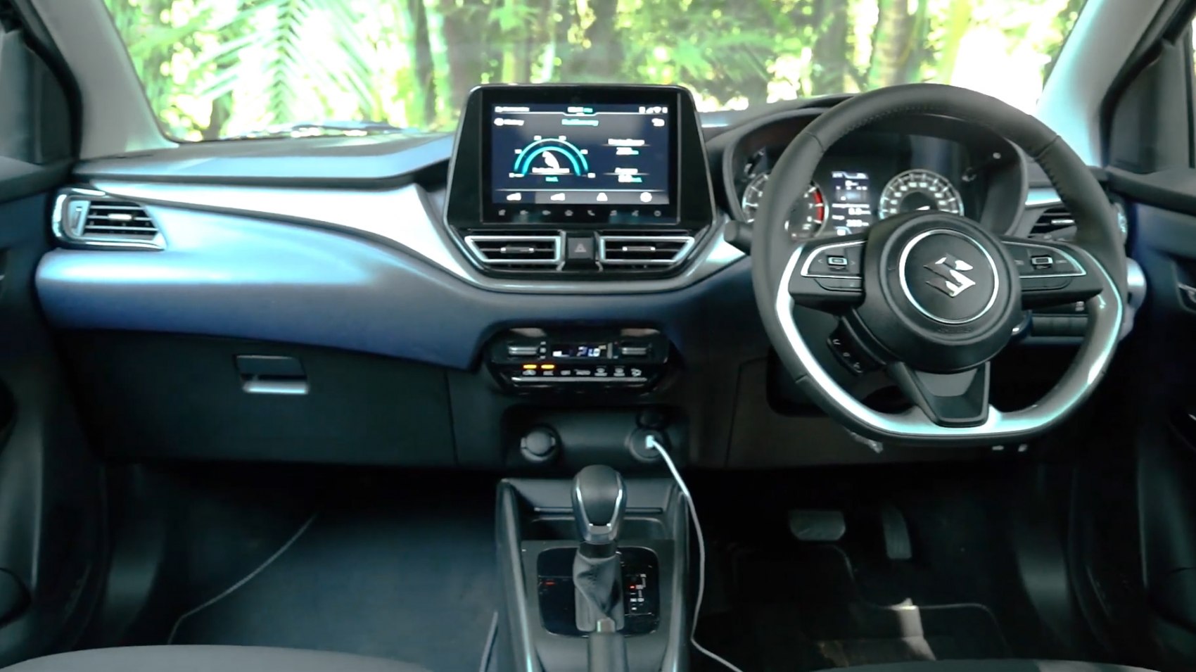 Digital infotainment system and multifunction steering wheel in car interior