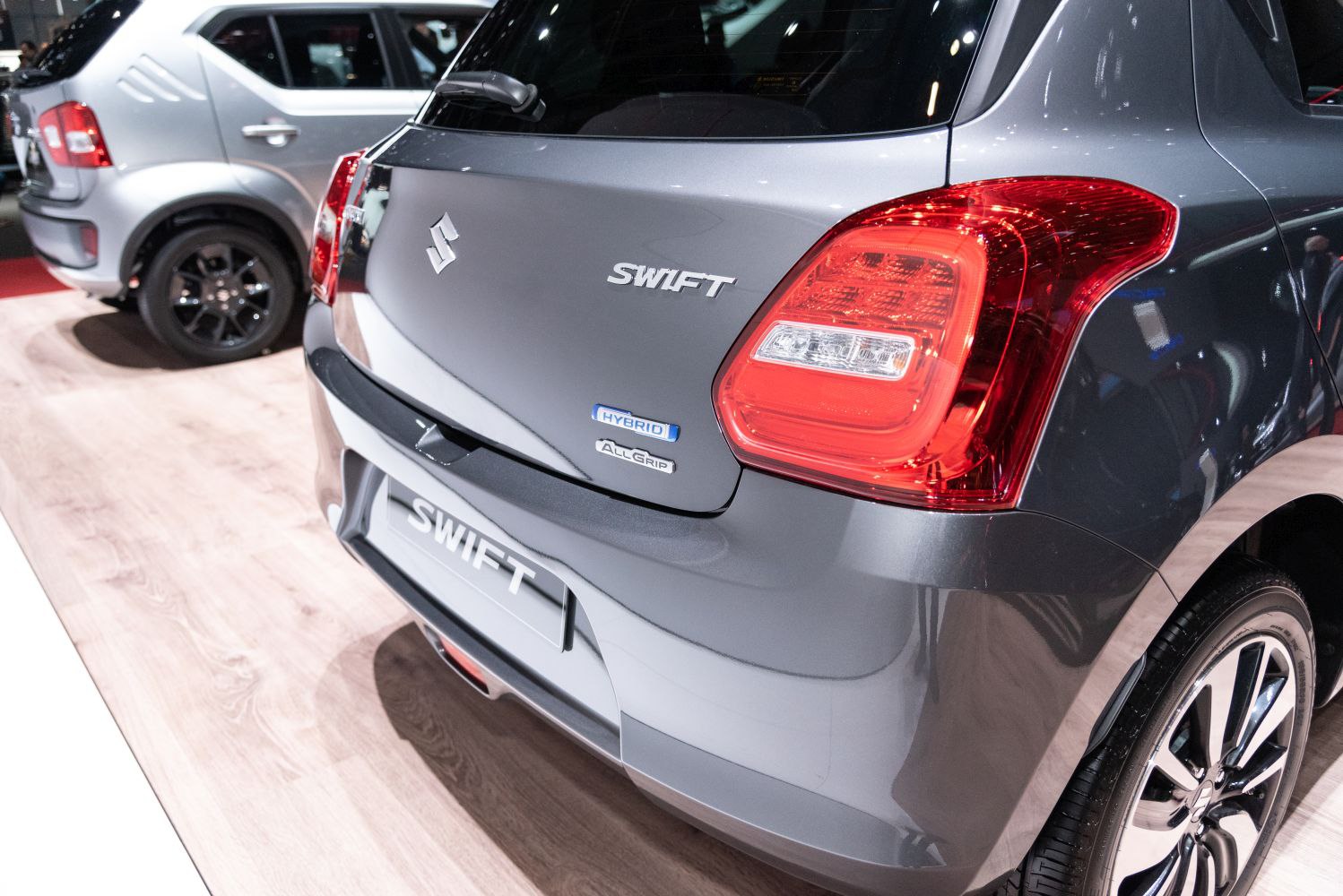 Rear view of hatchback with Hybrid and AllGrip badges