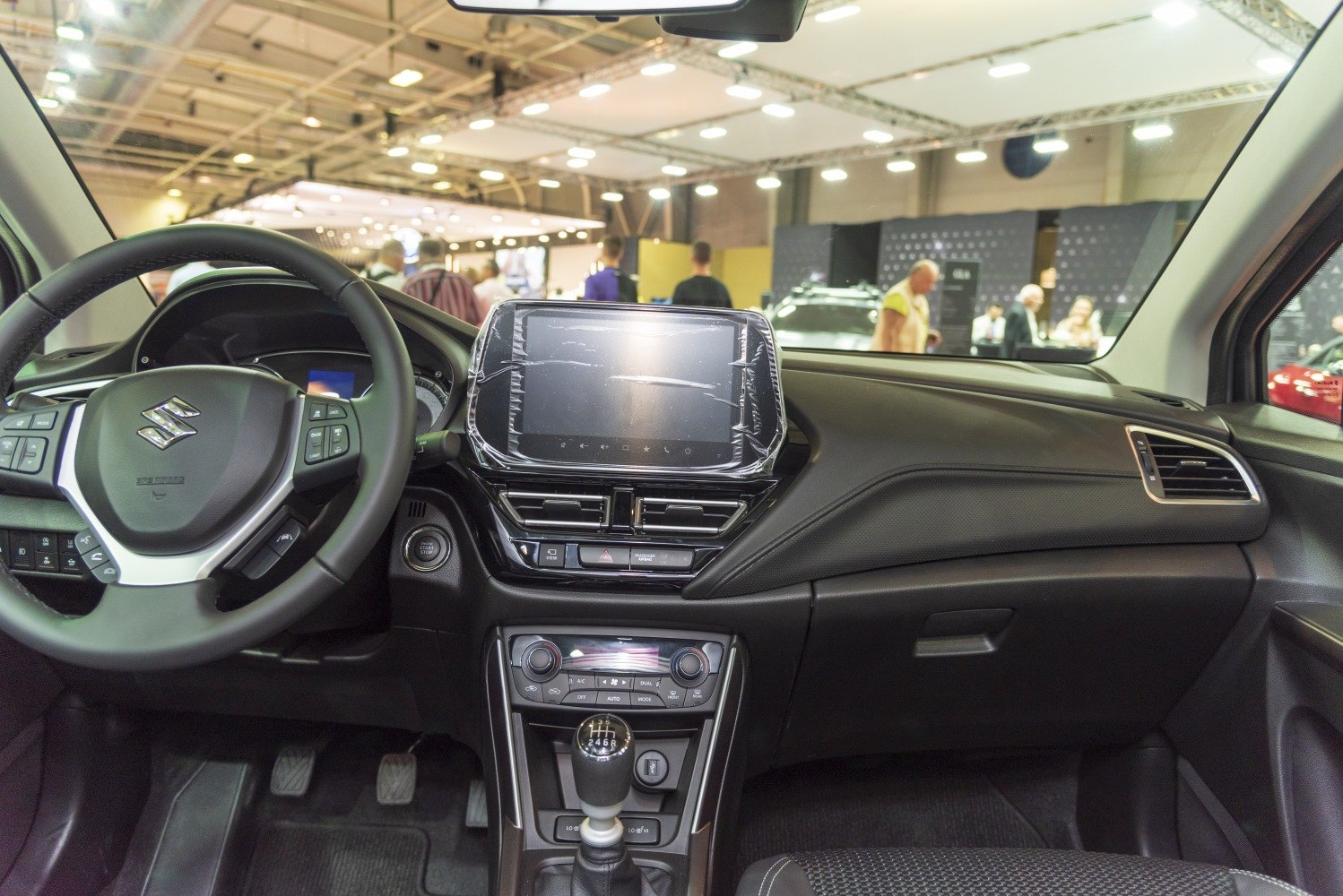 Modern dashboard with touchscreen and manual gear shift
